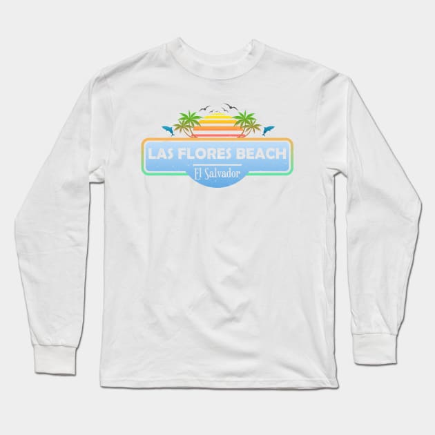 Las Flores Beach El Salvador, Palm Trees Sunset Summer Long Sleeve T-Shirt by Jahmar Anderson